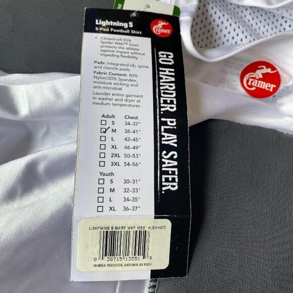 Cramer Adult Lightning 5-Pad Shirt, Size: Medium - Picture 5 of 8